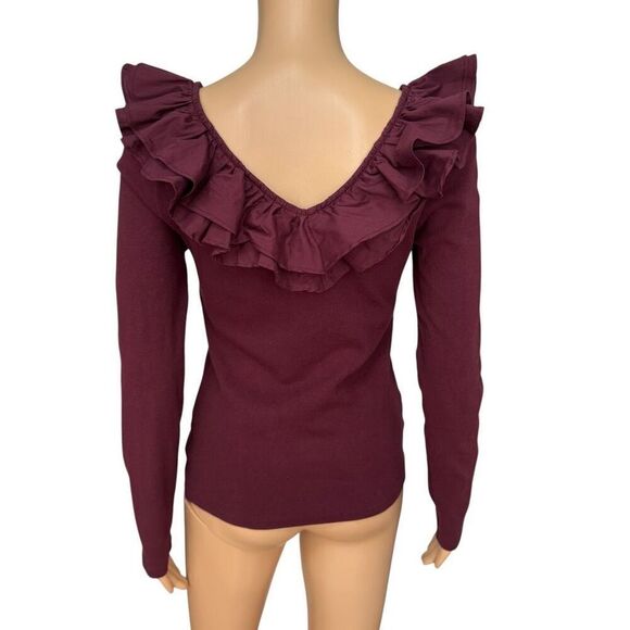 Anthropologie Dolan Left Coast Collection Ruffled V-Neck Top blouse ribbed M - Picture 3 of 7